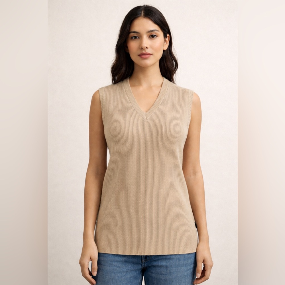 Dolce & Gabbana D&G Ribbed Knit Sweater Vest Beige IT 52 US L Made in Italy Y2K